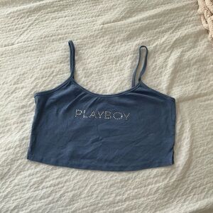 PacSun Blue Rhinestone Logo Crop Top